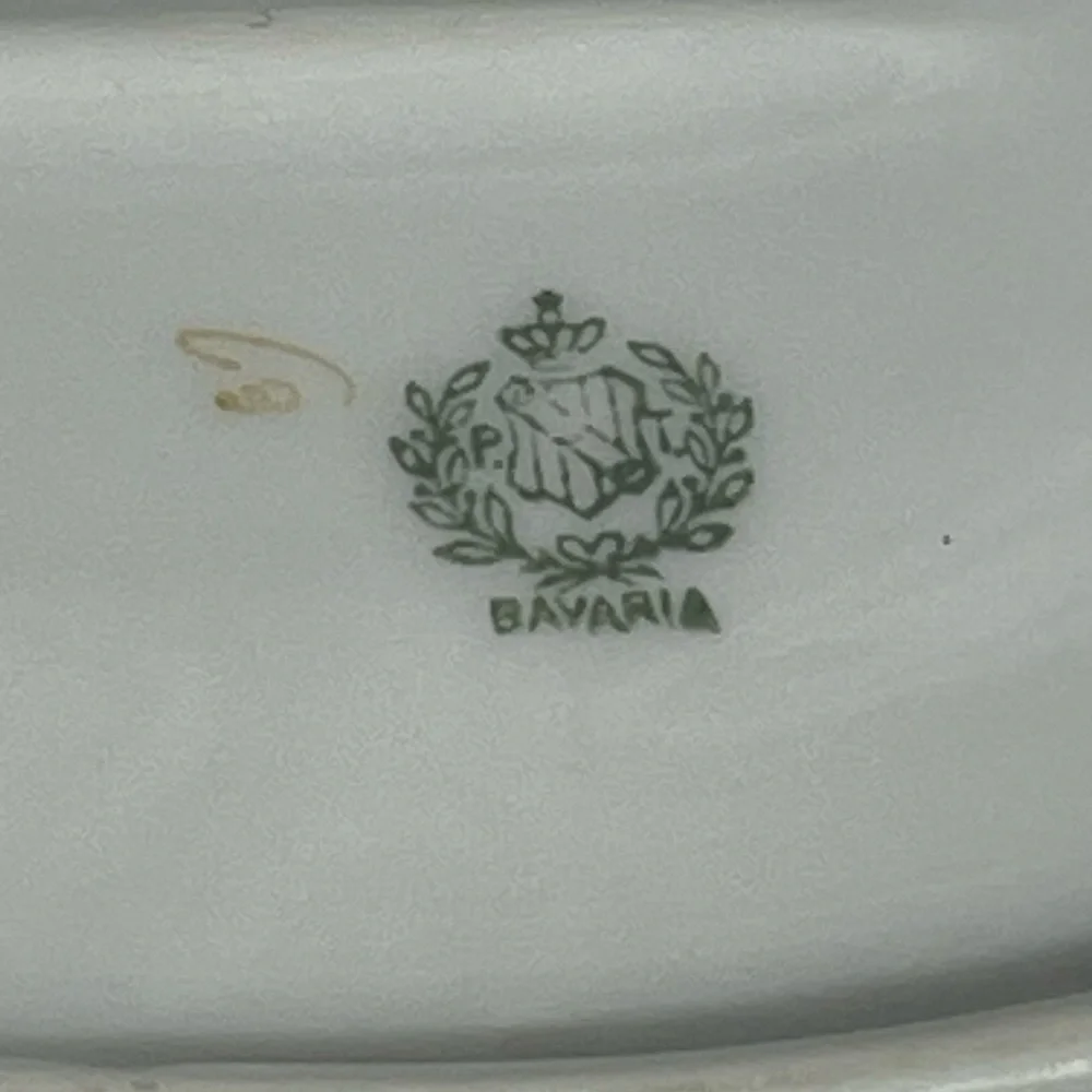 Bavaria Elegant White Delicate Pink Floral Green Garland Gravy Boat with Saucer
